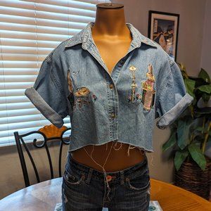 The Cutest Vintage Embroidered Bunny Denim Top - Size Small 🩷🩷🩷